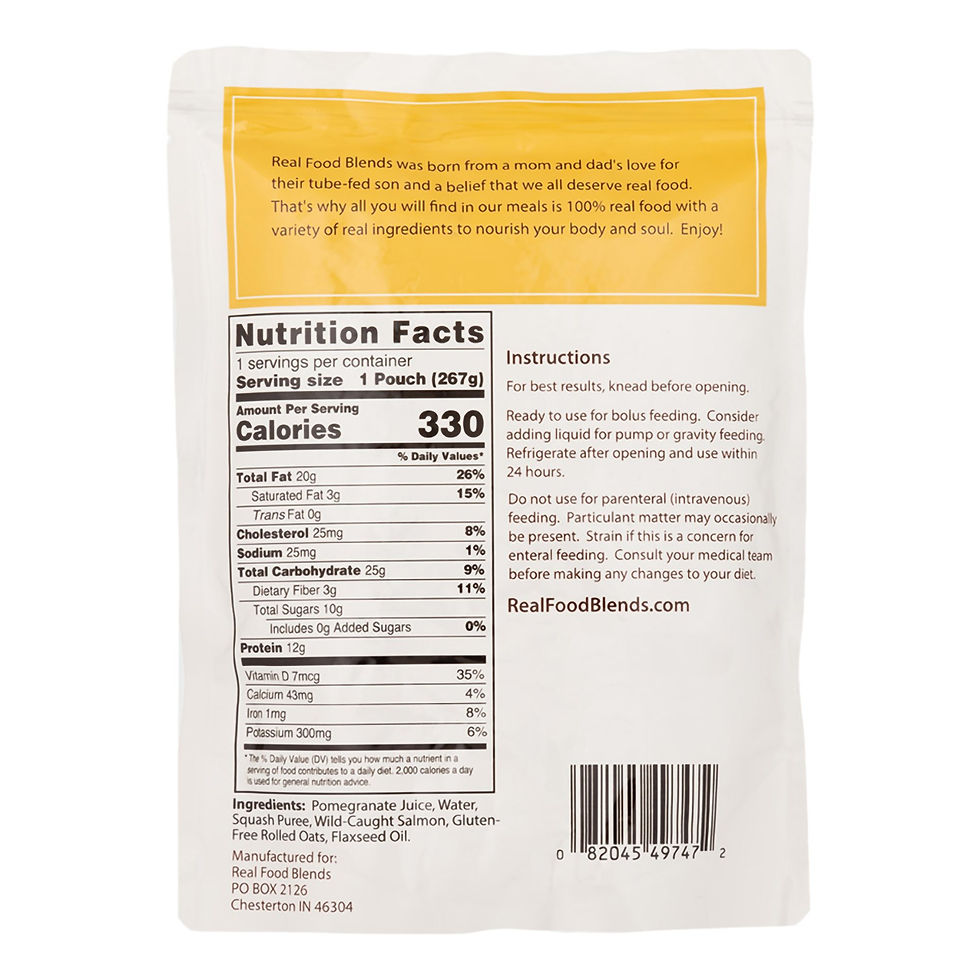 Real Food Blends™ Salmon, Oats & Squash Puree for Tube Feeding, 9.4-ounce pouch - MCK-979851_pkgback.jpg