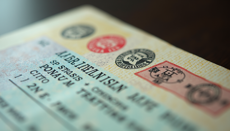 High angle view of a Cuban visa document with stamps