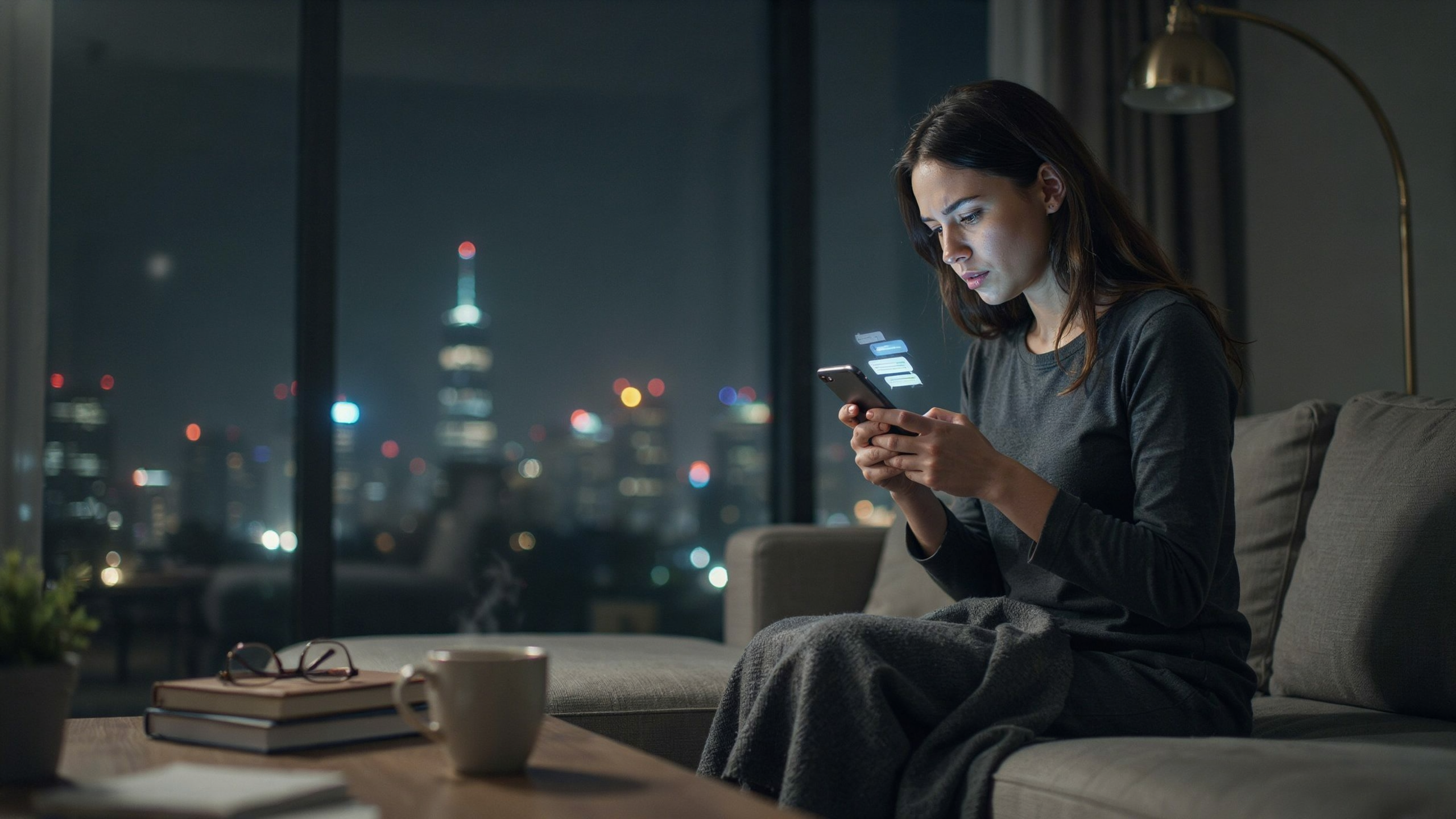 Person alone at night, phone in hand