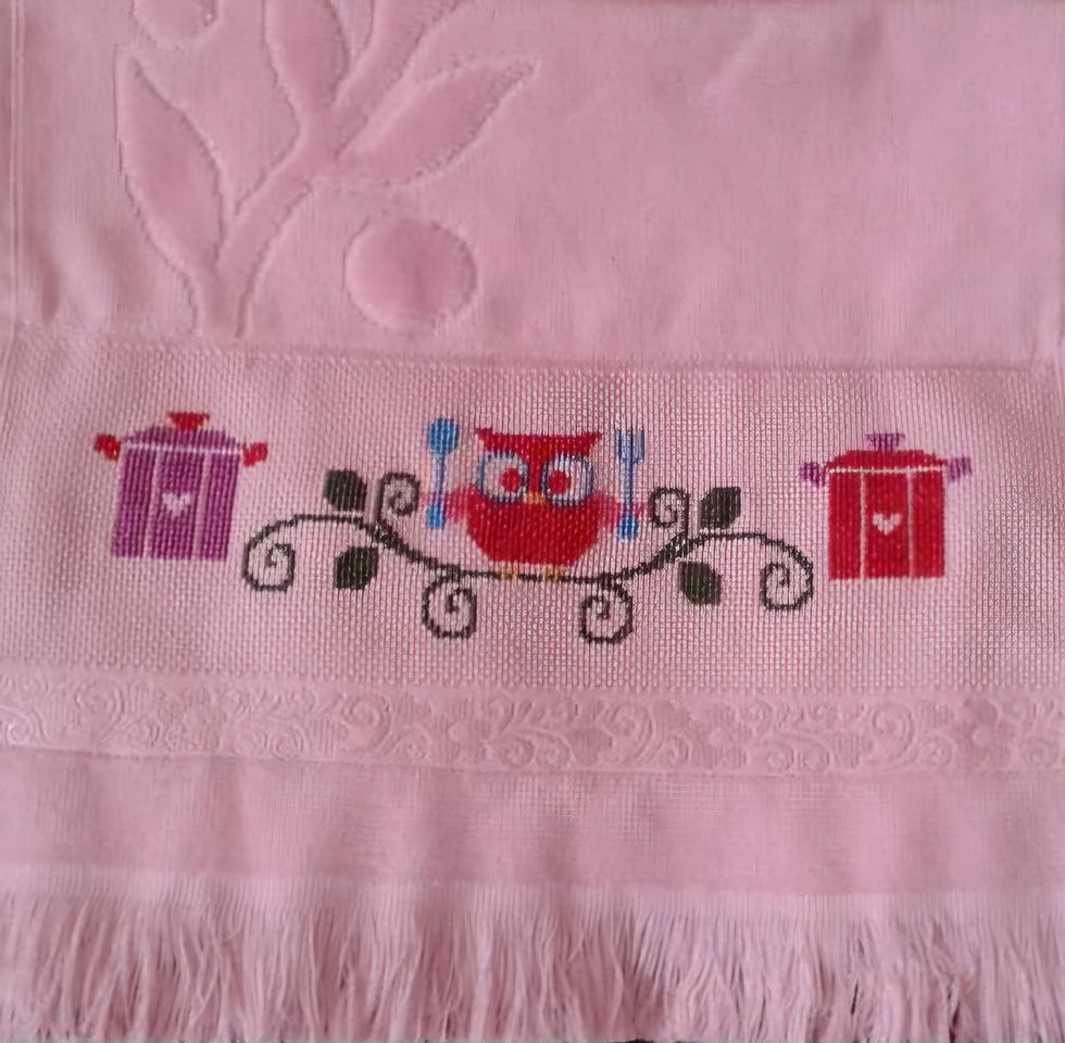 Pembe Kanaviçe Mutfak Havlusu