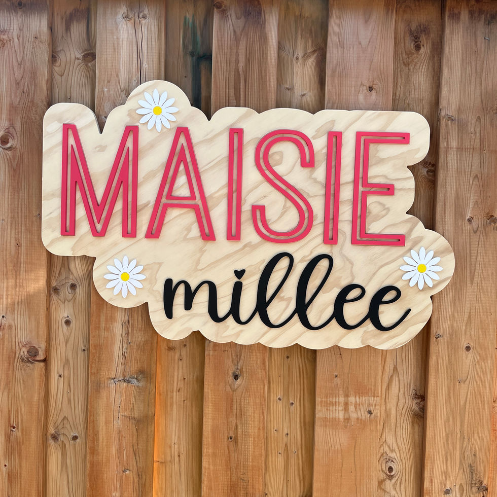 Personalized Name Sign: Natural Wood Backing with Charming Daisy Flower Accents