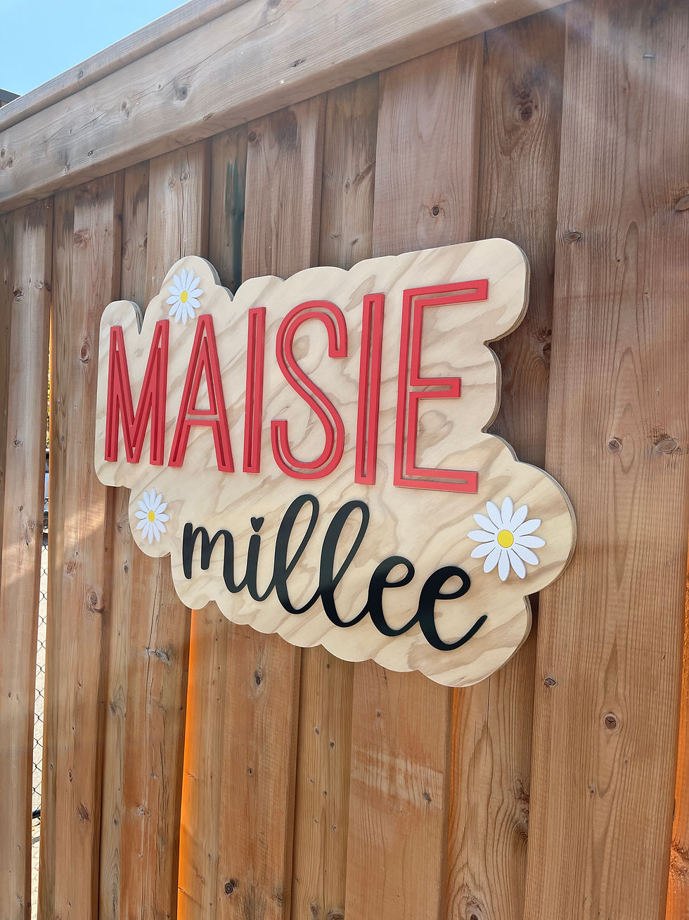 Thumbnail: Personalized Name Sign: Natural Wood Backing with Charming Daisy Flower Accents