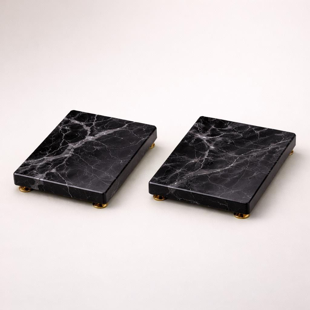 Black Marble Speaker Base Set of 2, Brass Spike, HiFi Audio Stand