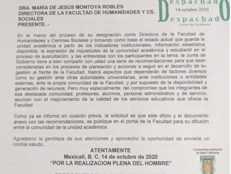 Oficio recomendaciones de la Junta de gobierno 