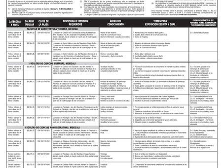 INICIO DE CONVOCATORIAS PARA EL CONCURSO DE PLAZAS ACADÉMICAS