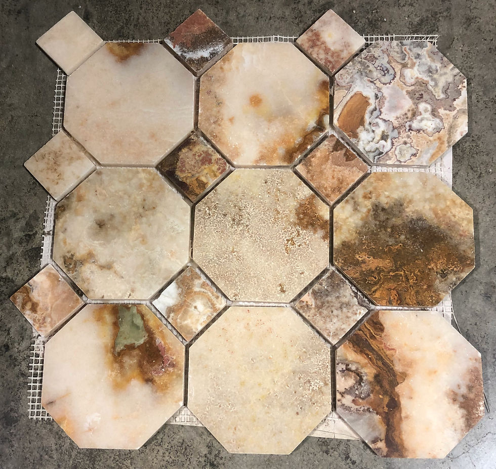 Thumbnail: Polished Onyx Octagonal 12x12 Tile with Diamond Shaped Connectors