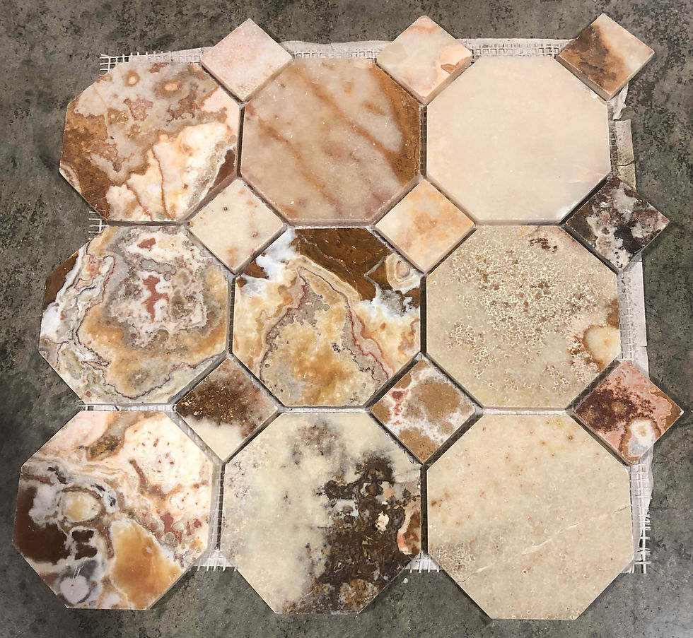 Thumbnail: Polished Onyx Octagonal 12x12 Tile with Diamond Shaped Connectors