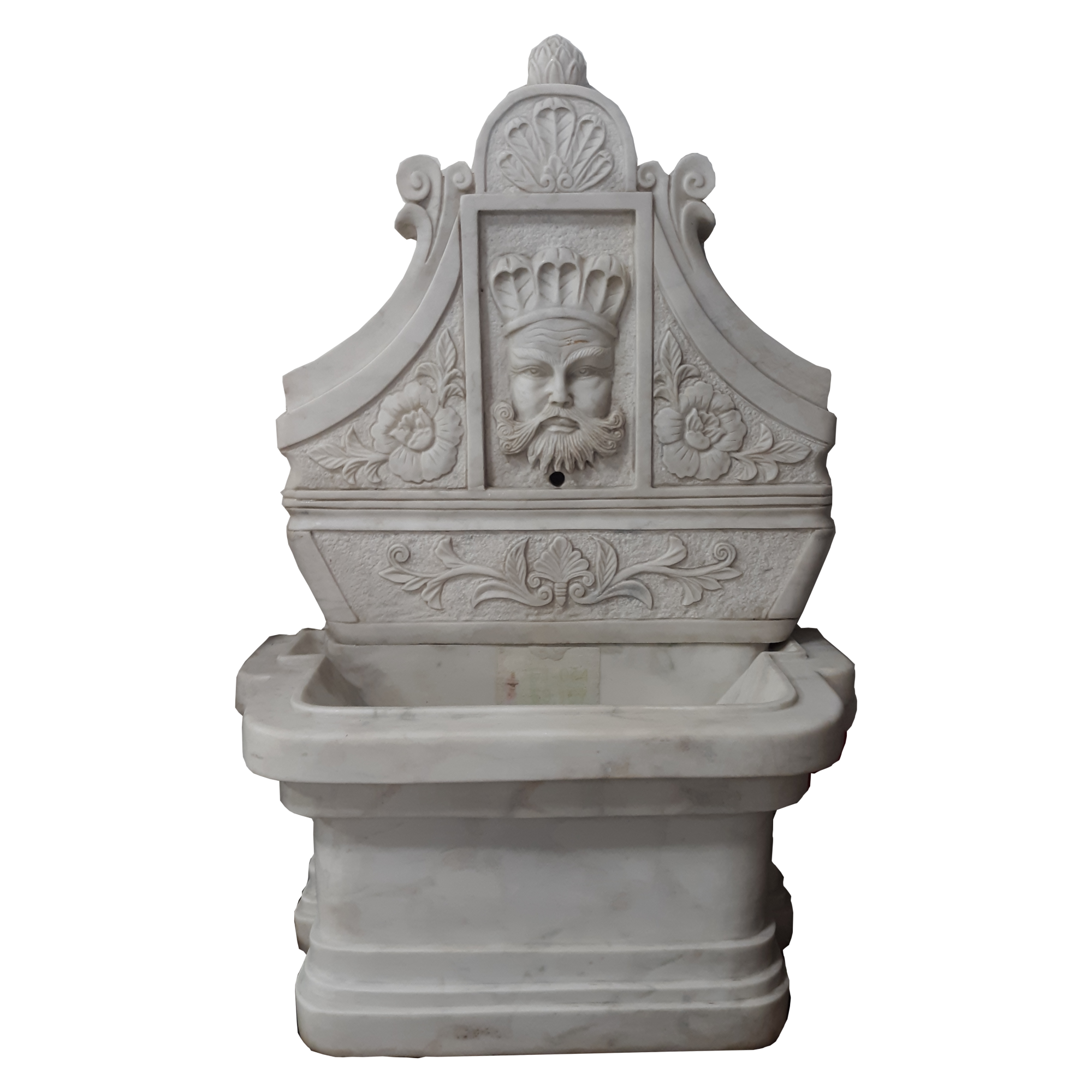 White Marble Wall Fountain with carved face