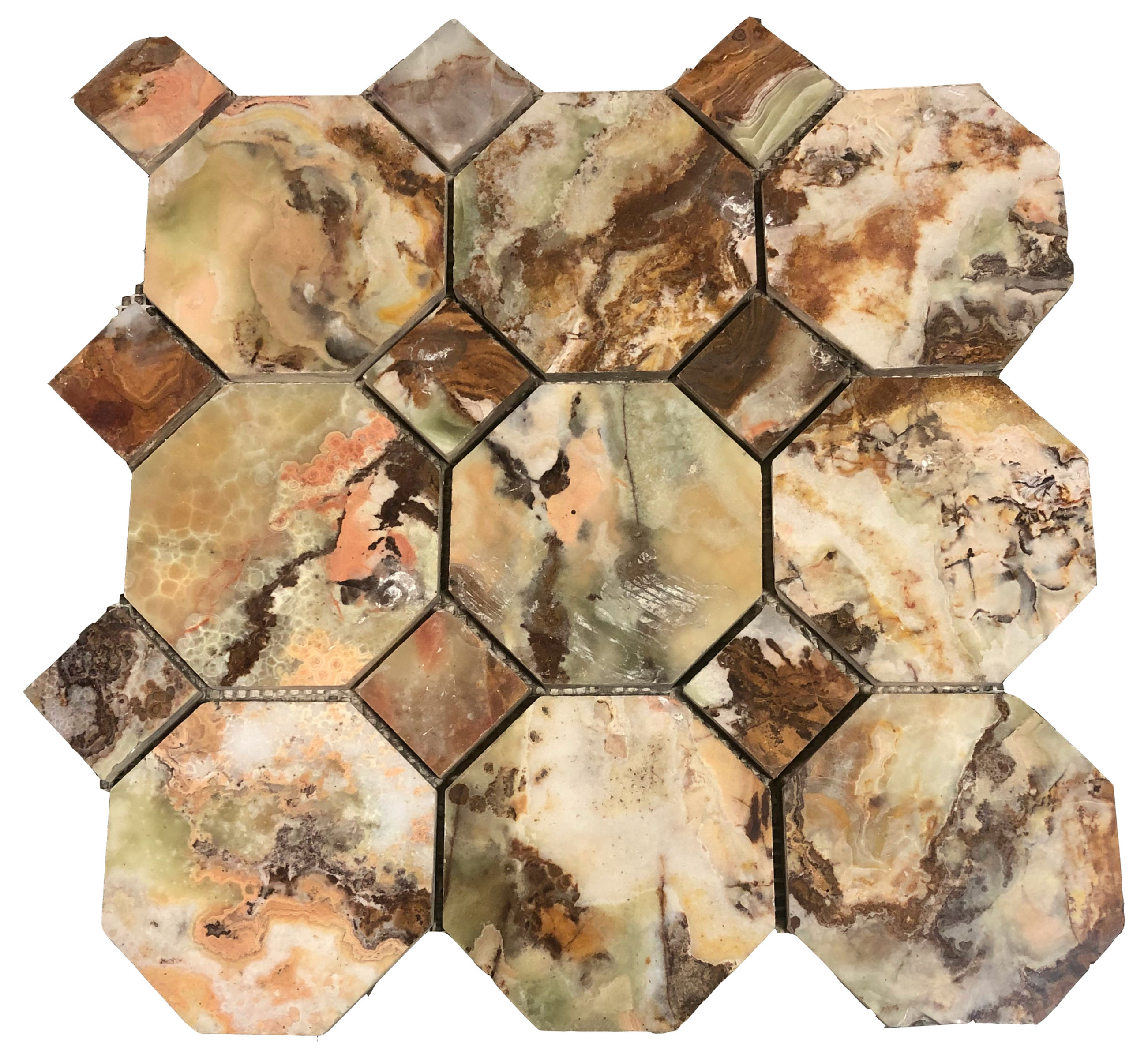 Polished Onyx Octagonal 12x12 Tile with Diamond Shaped Connectors