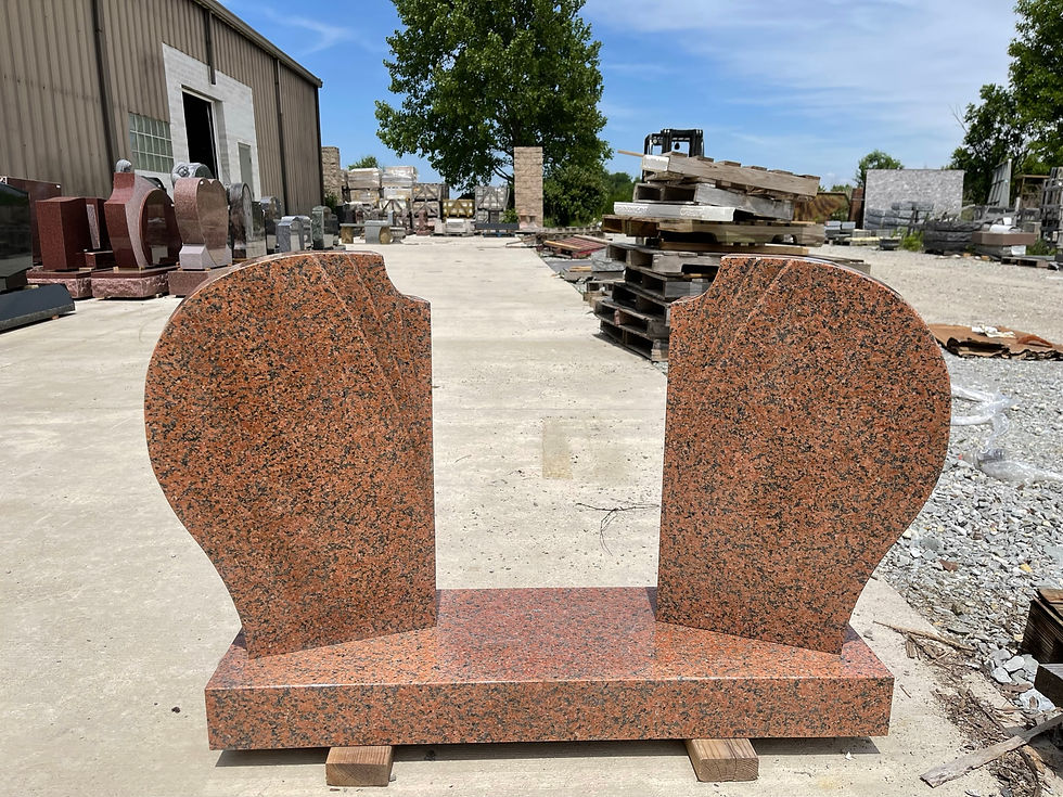 Thumbnail: Salmon Granite Shell Two Table Monument Headstone MN-275