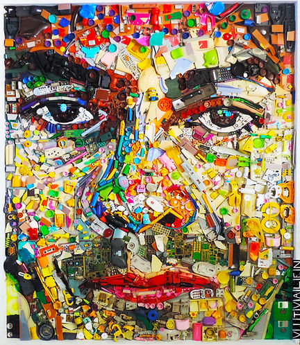 arte, art, arte sustentável, sustentabilidade, reciclagem, meio ambiente, vitvalen, arte reciclada, recycle, planeta, embalagens, reuso, mudanças climáticas, aquecimento global, paineis reciclados, sucatas, sucata, transformação, painel, retrato, quadro, pintura, jair do amaral, sucatas, plástico,