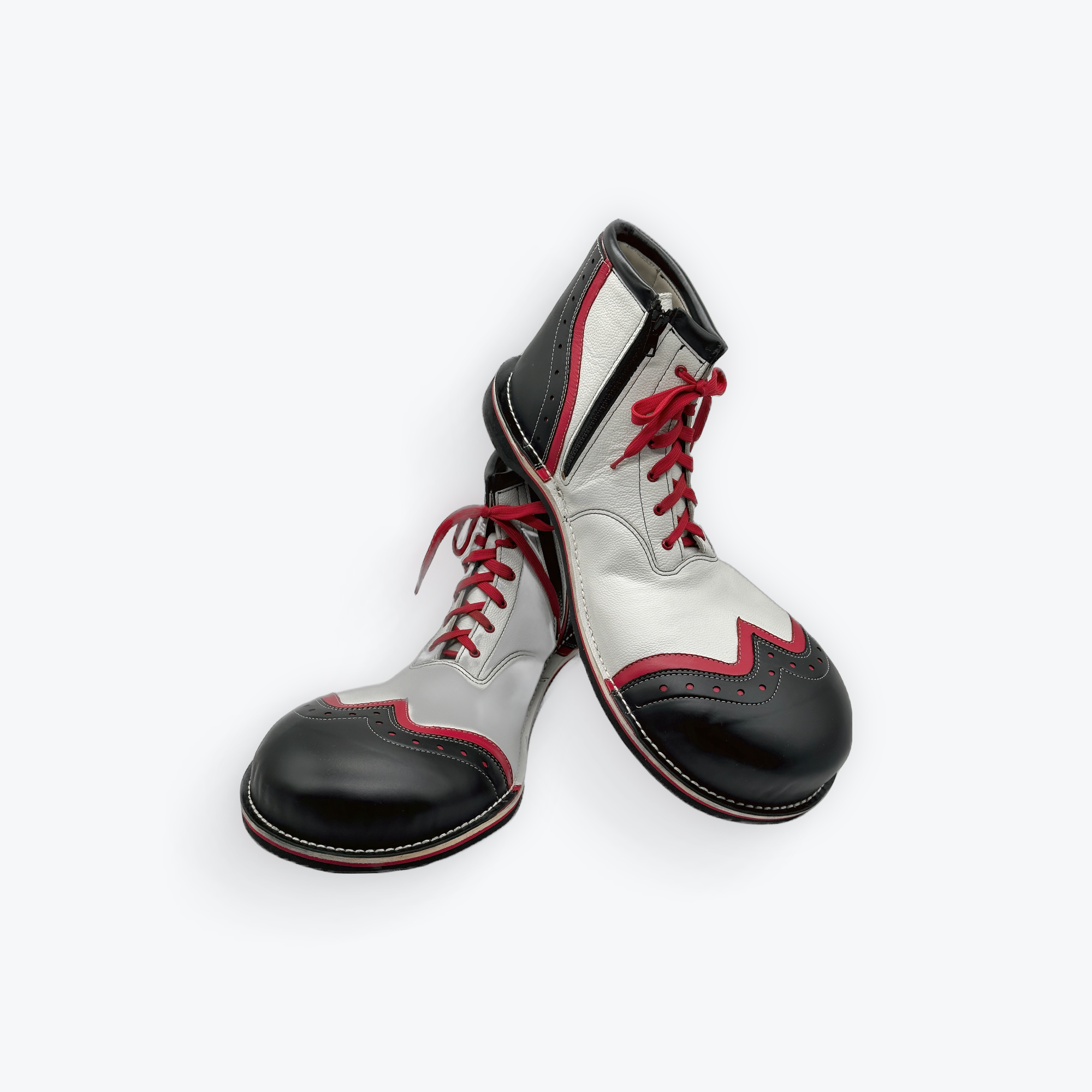 Wingtip Lollipop Leather Clown Shoes with Red Accents 