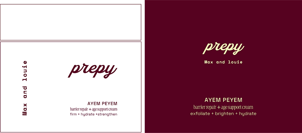 The Max and Louie Prepy Ayem Peyem Barrier Repair + Age Support Cream, specifically highlighting the main protect benefit for sensitive and aging skin to strengthen and hydrate.