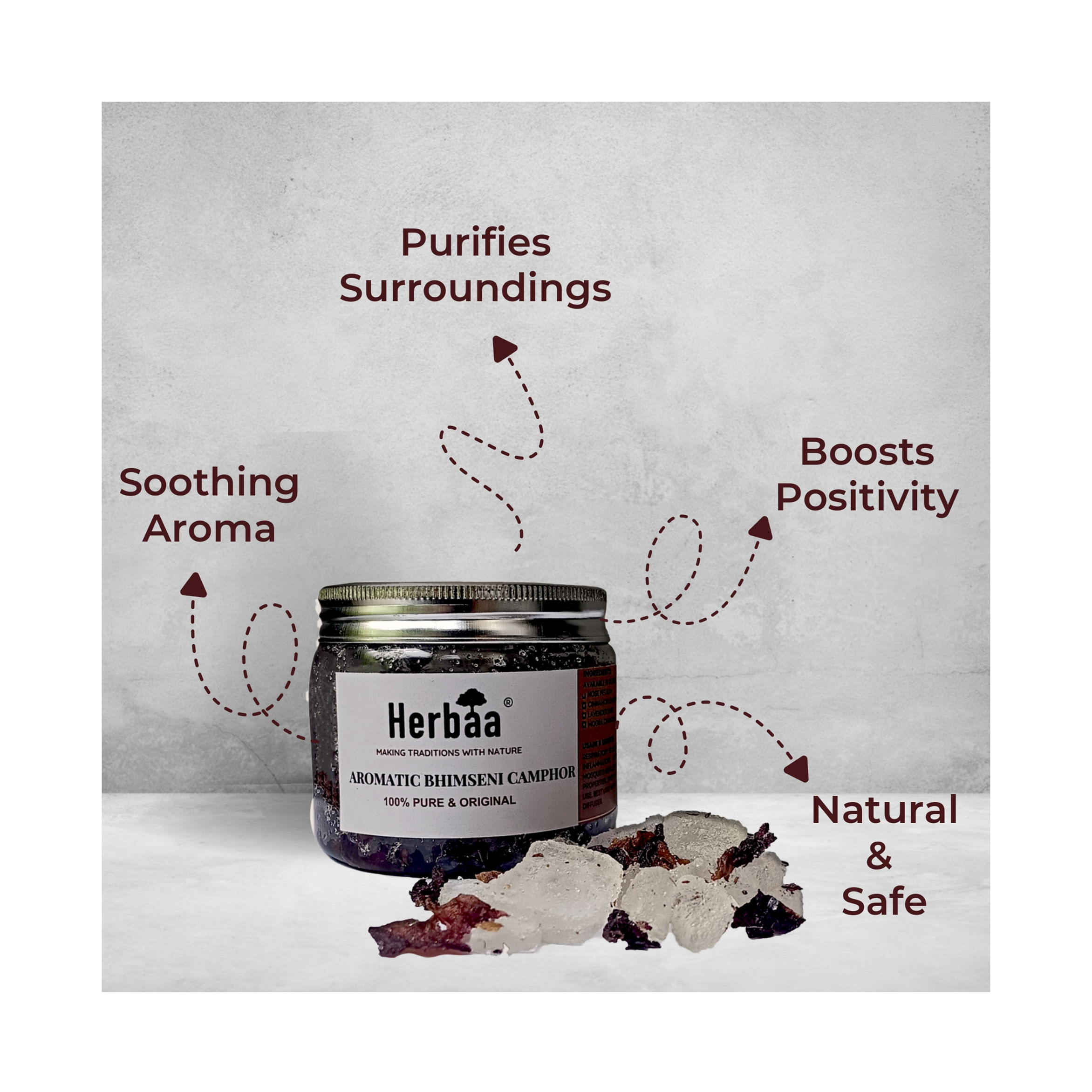 Herbaa Aromatic Bhimseni Camphor (Pack of 1 x 100 grams)