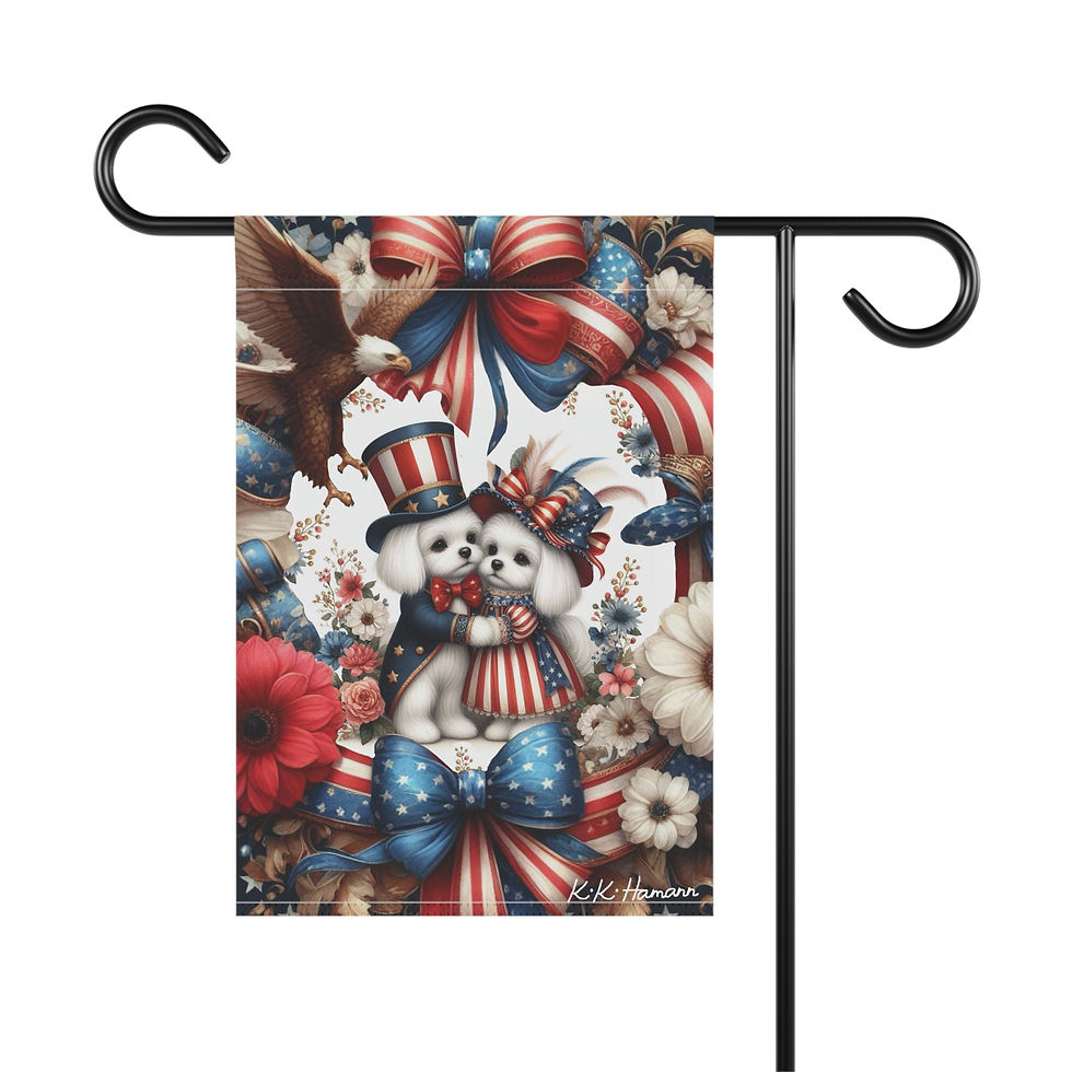 Thumbnail: Maltese - Kiki’s Independence Day Puppy Elves Garden Banne