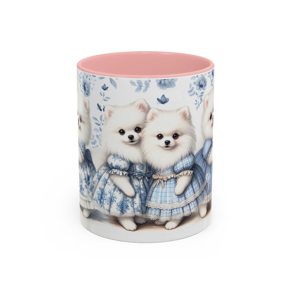Thumbnail: Pomeranian (White)"Blues" - Accent Coffee Mug 11 oz - Toile de Jouy
