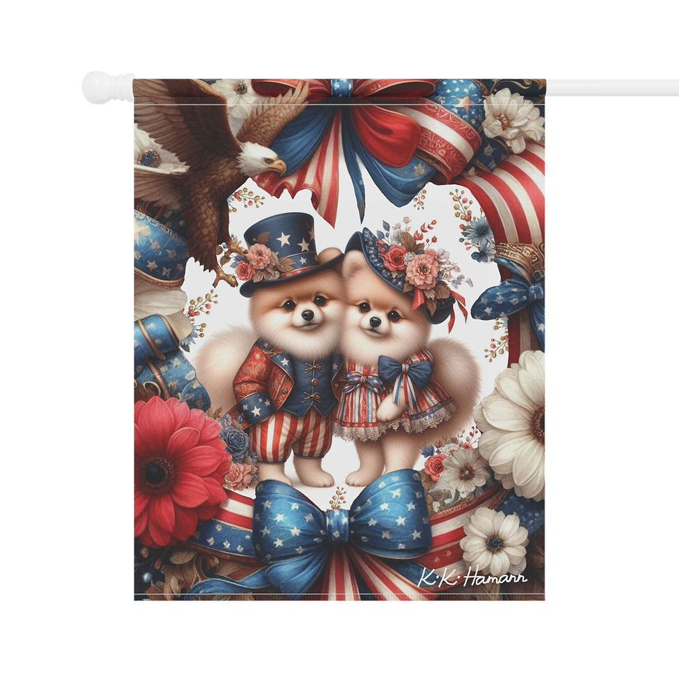 Thumbnail: Pomeranian - Kiki’s Independence Day Puppy Elves Garden Banne