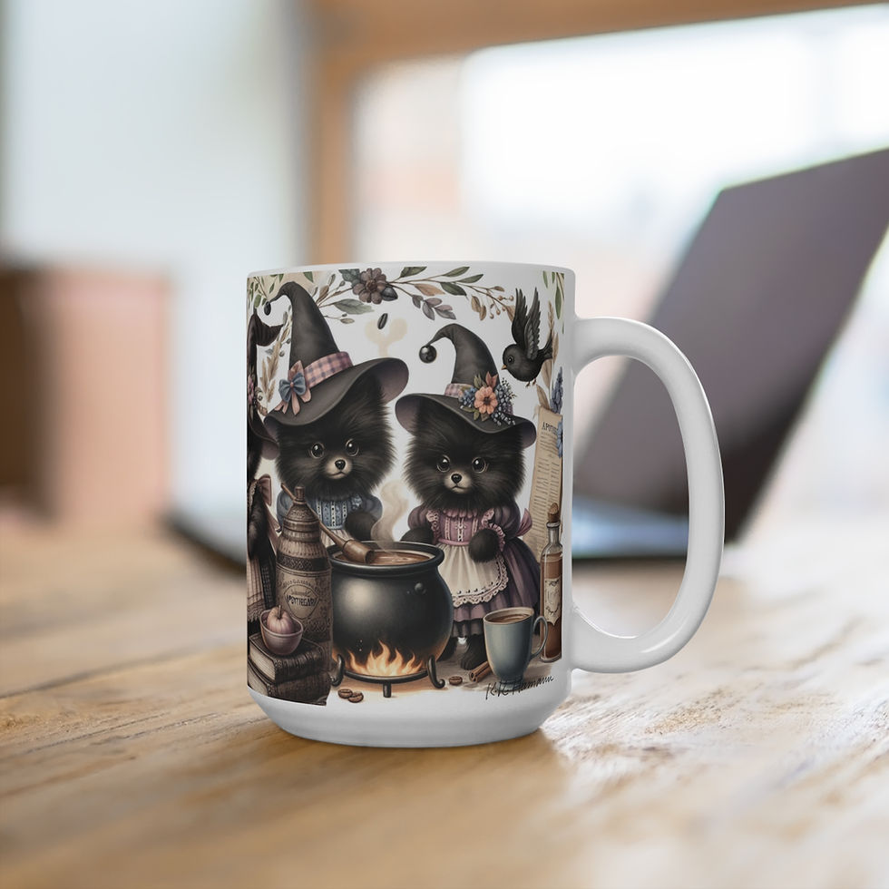 Thumbnail: Pomeranians (Black) - "Apothecary" 15oz -   Super large  mug