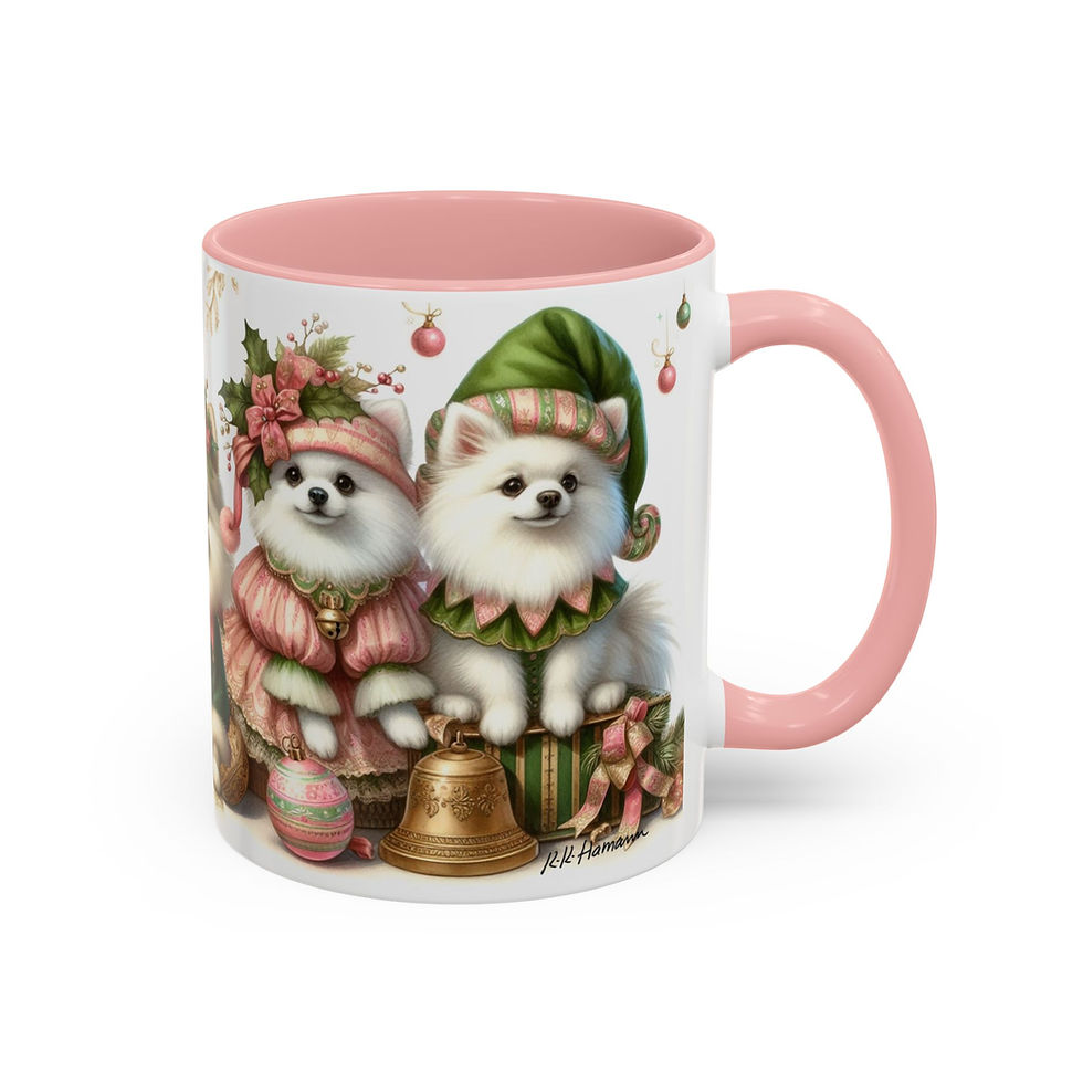 Thumbnail: Pomeranian (White)  "Elves" - Accent Coffee Mug 11 oz