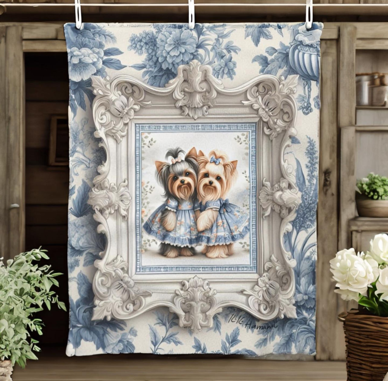 Yorkie - "Blues"  -Sherpa Blanket - Super Soft