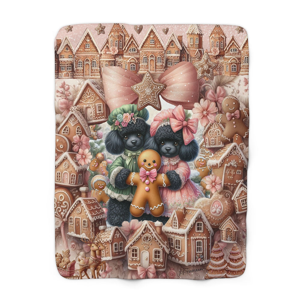 Poodles (black) "Gingerbread Wonderland"  -Sherpa Blanket - Super Soft