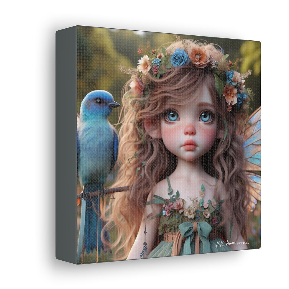 Thumbnail: Indigo Bunting  Canvas Print - Gallery Style -  Birdie Fairies