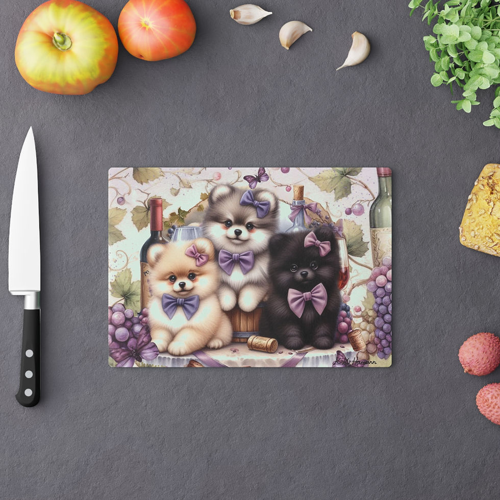Thumbnail: Pom Puppies in Vineyards -  Cutting Board (glass) 