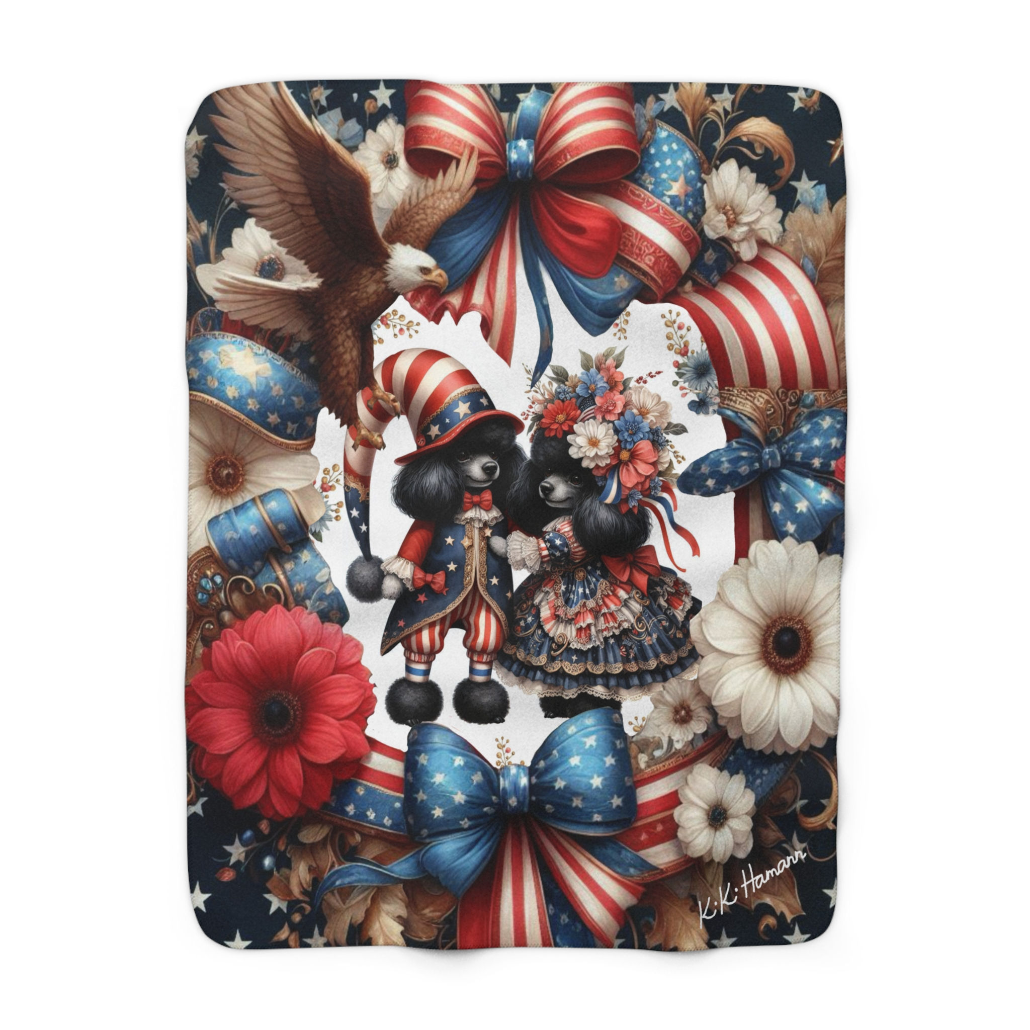 Poodle (Toy) "Independence Day Puppy Elves" Sherpa Blanket