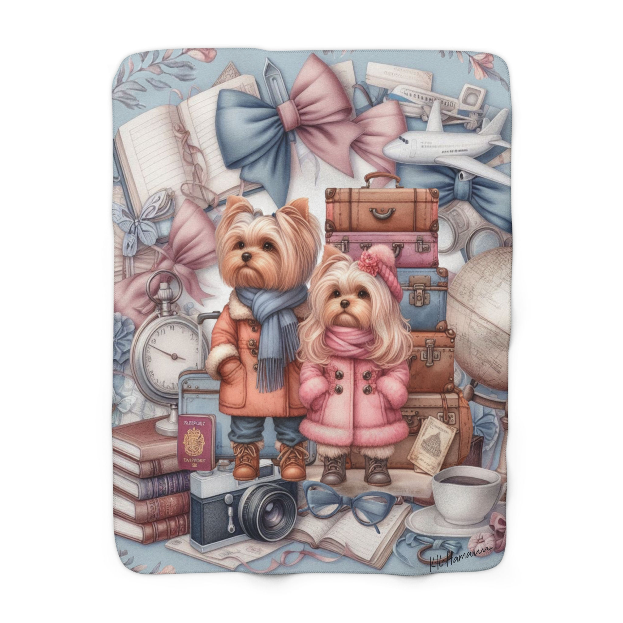 Yorkie - "World Travelers"  -Sherpa Blanket - Super Soft