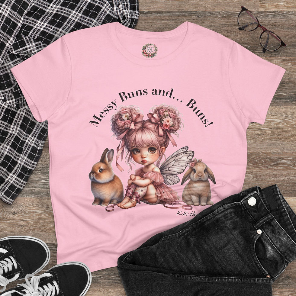 Thumbnail: Bunnies - "Messy Buns and Buns" - Women's Midweight Cotton Tee