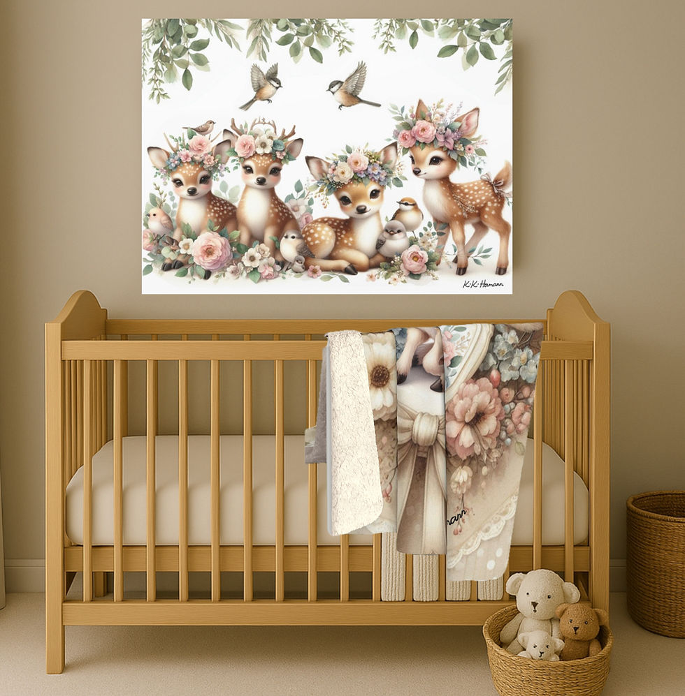 Thumbnail: Kiki Baby Floral Fawn Festival Nursery Canvas