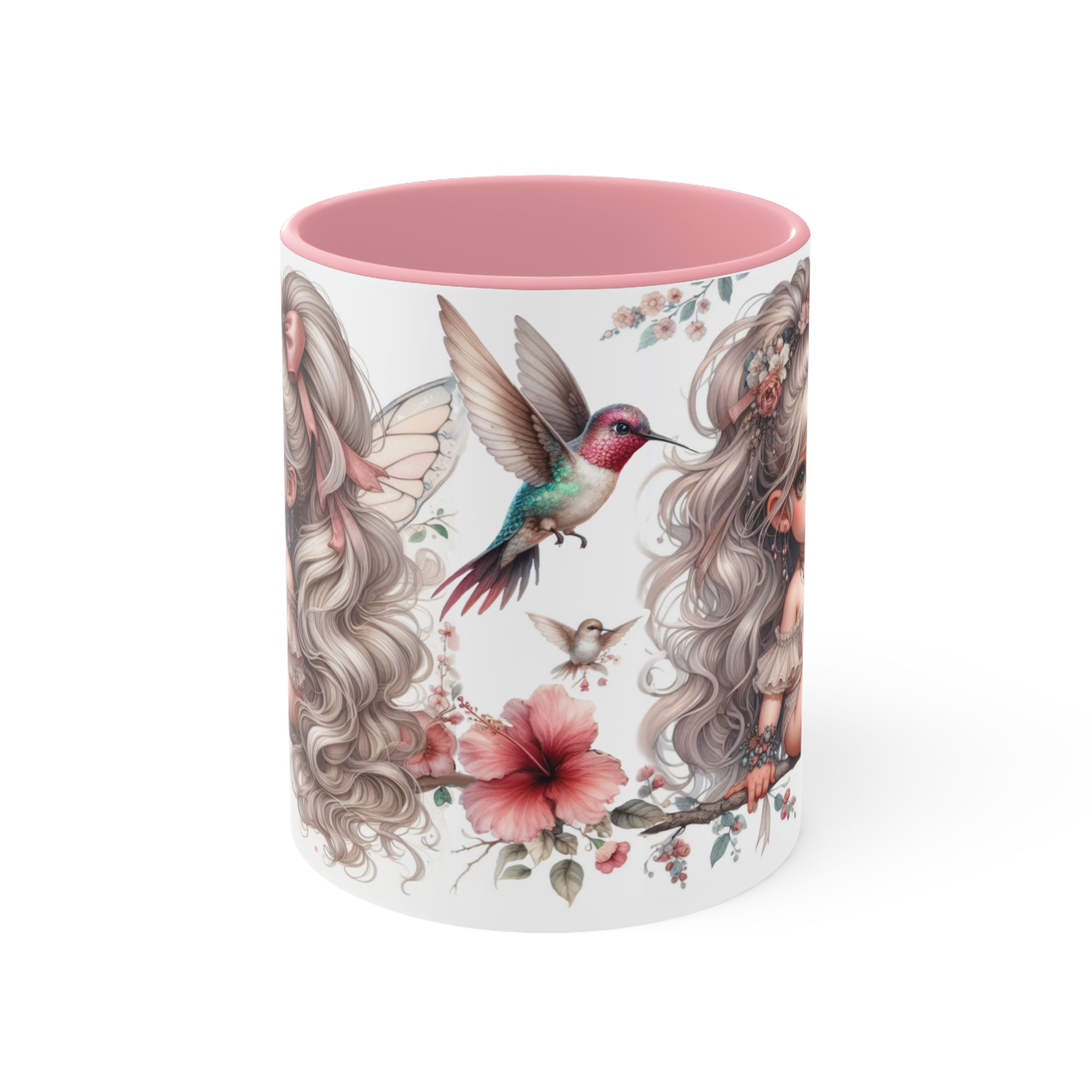 Red Throated Hummingbird  Fairy   "Birdies and Fairies "  Art Mug 