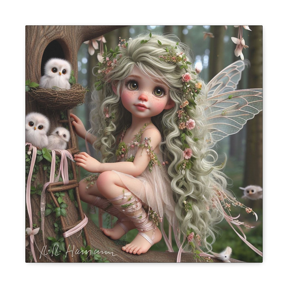Thumbnail: Owlet 2  - Canvas Print - Gallery Style -  Birdie Fairies