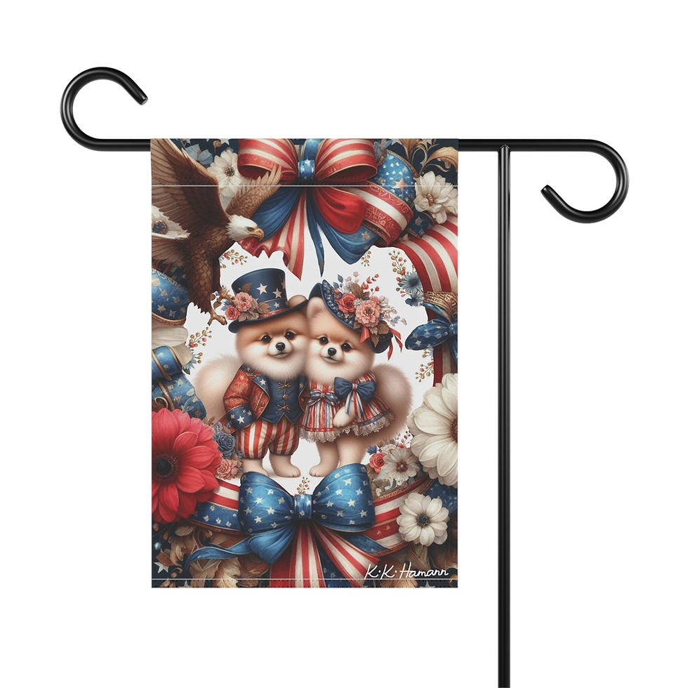 Thumbnail: Pomeranian - Kiki’s Independence Day Puppy Elves Garden Banne