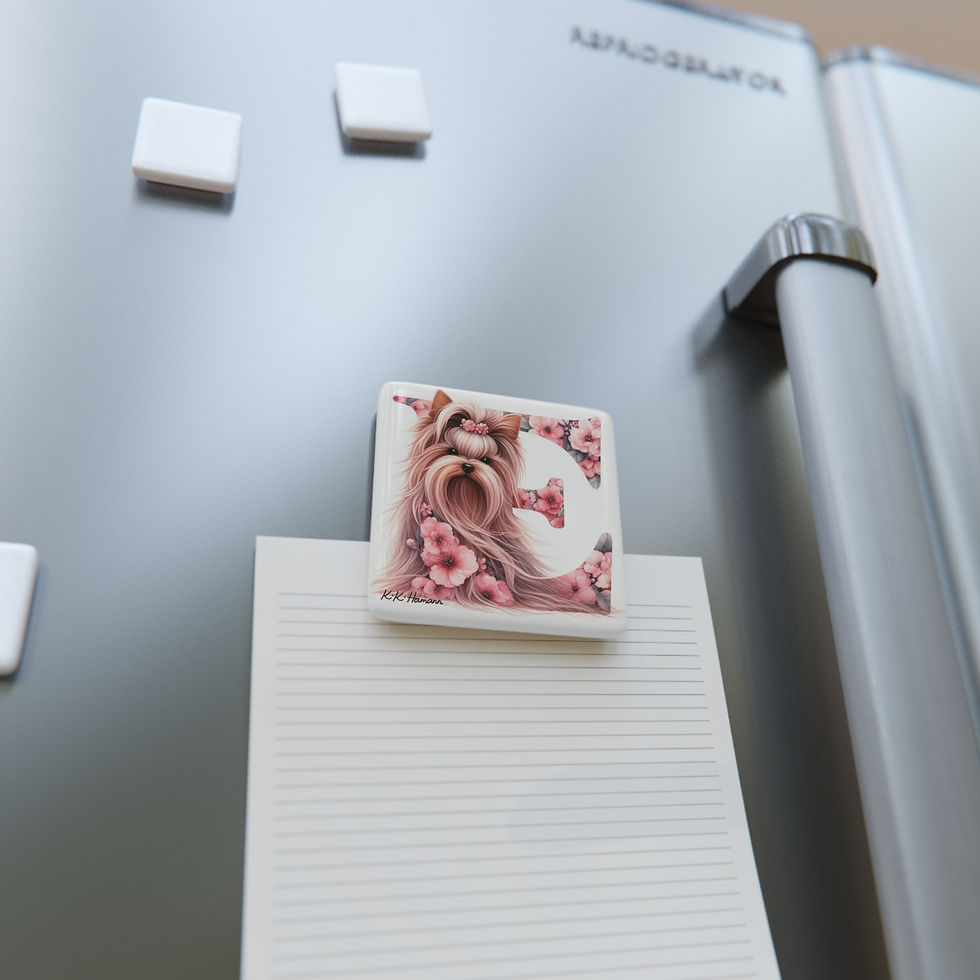 Thumbnail: Yorkie Letter E -  2" Porcelain Magnet, Square