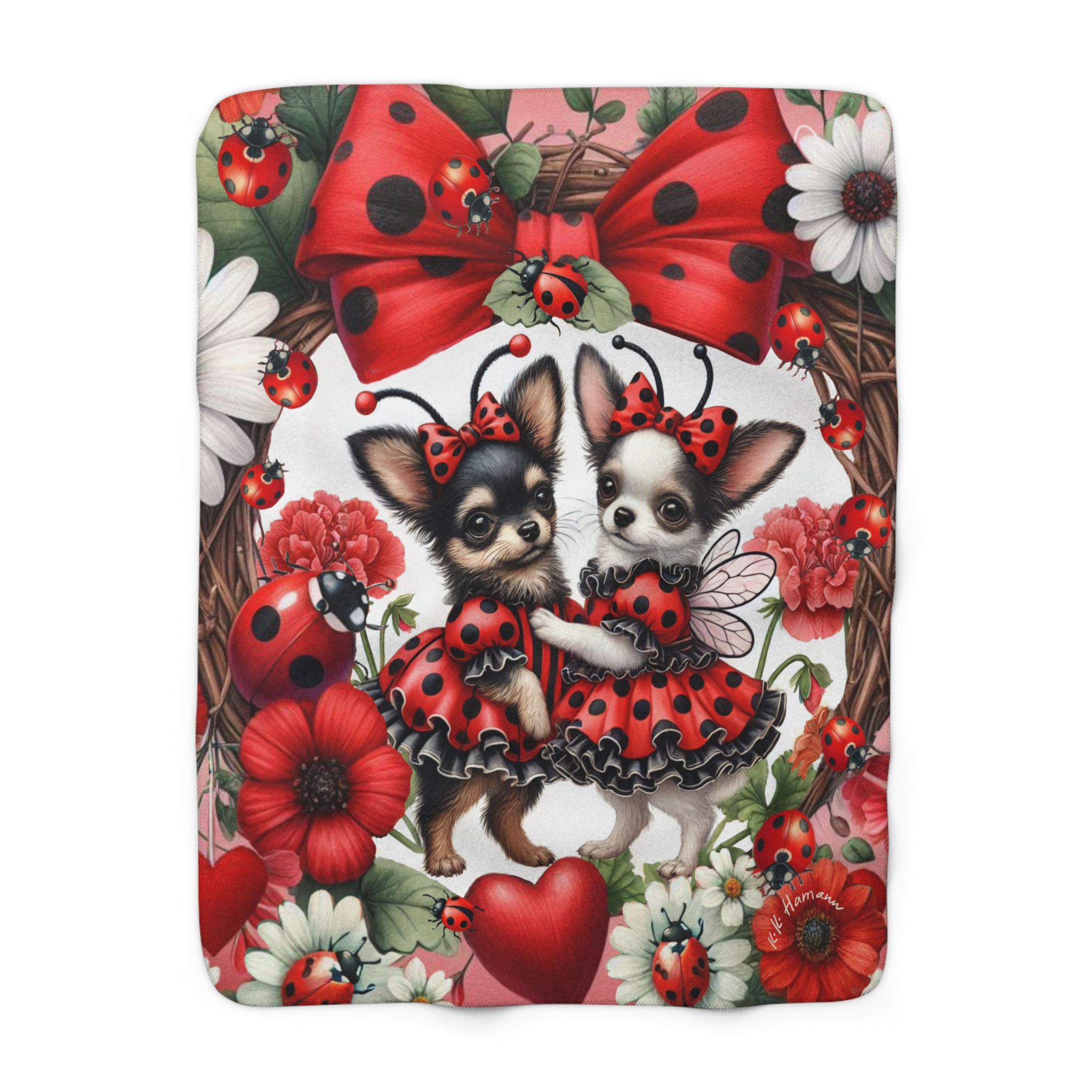 Chihuahua - "Lady Bugs"  -Sherpa Blanket - Super Soft