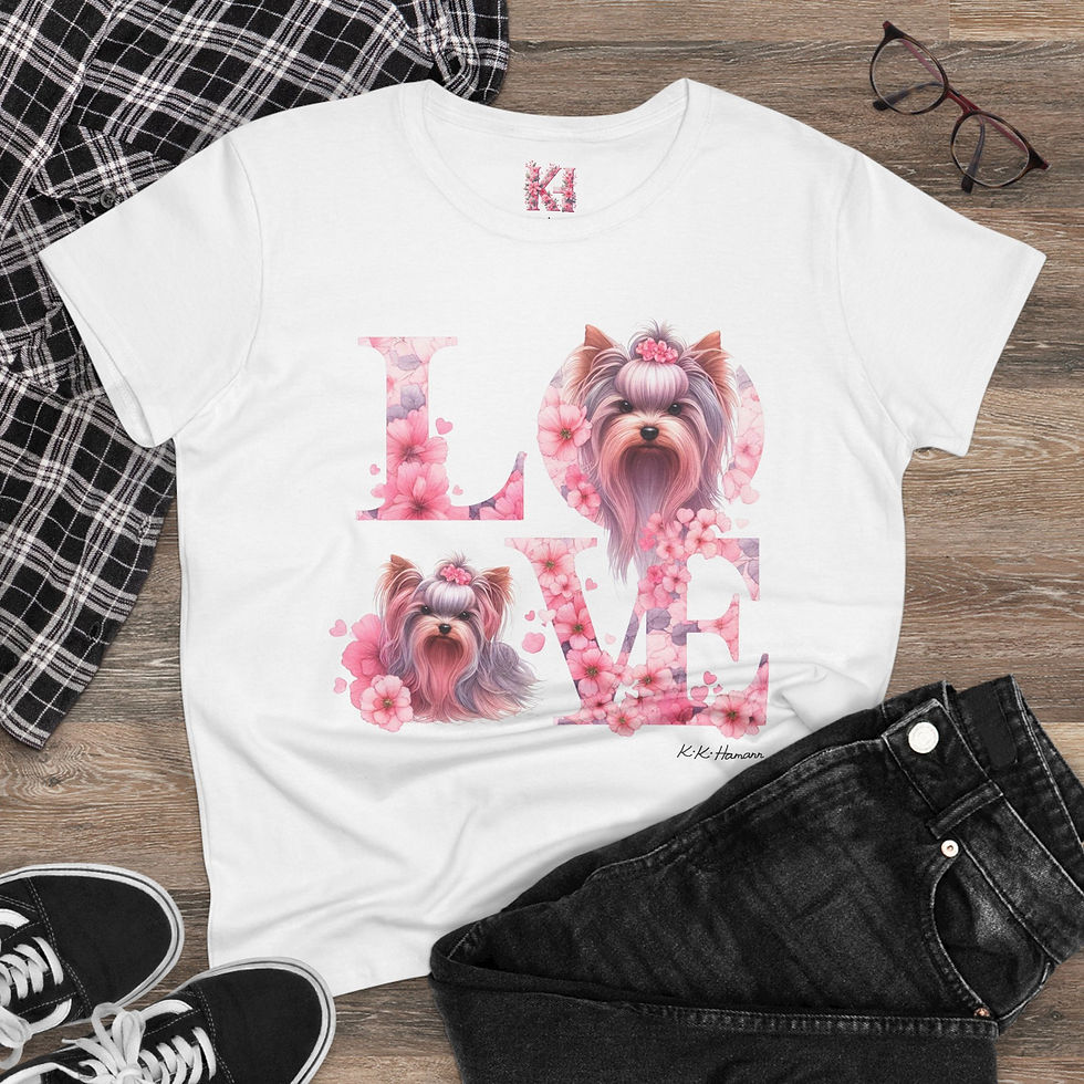 Thumbnail: Yorkie Double "Love" - Women's Midweight Cotton Tee