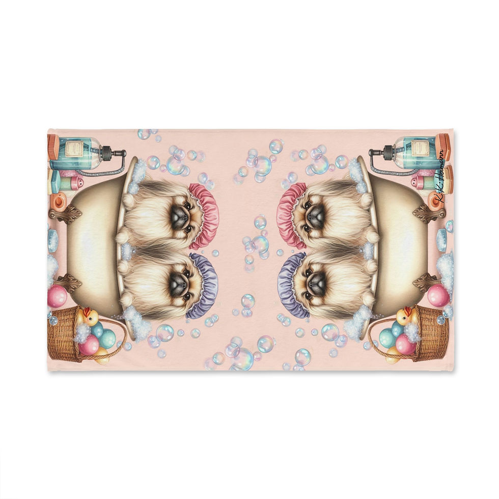 Thumbnail: Pekingese  "Splish Splash" Hand Towel by Kiki Colors