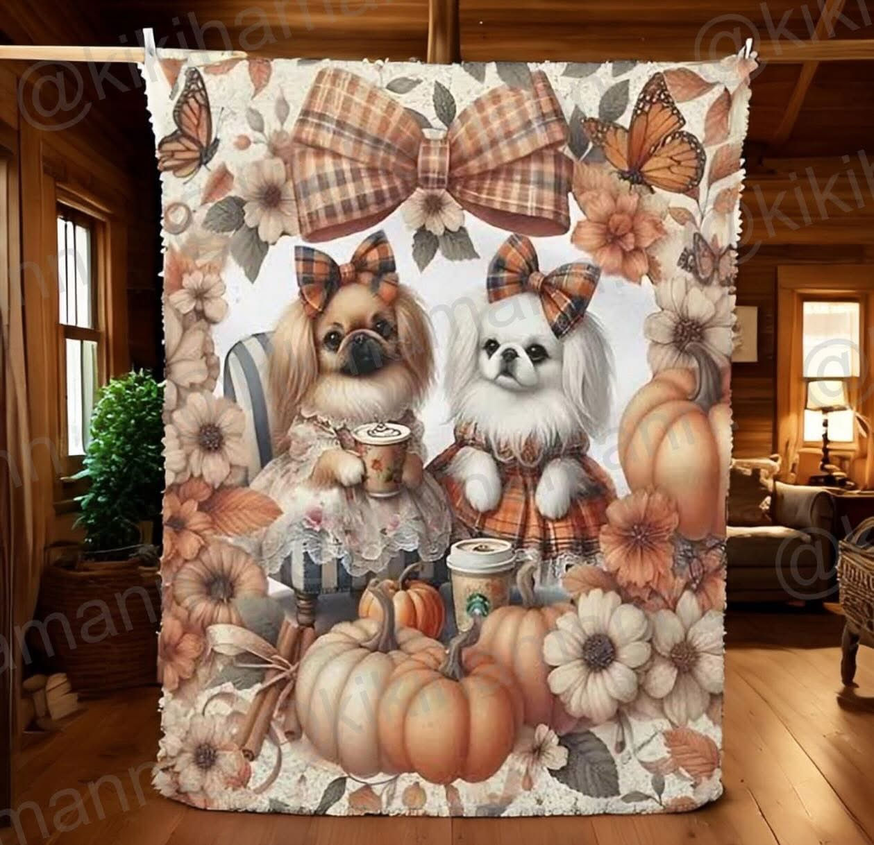 Pekingese - "Pumpkins"  -Sherpa Blanket - Super Soft