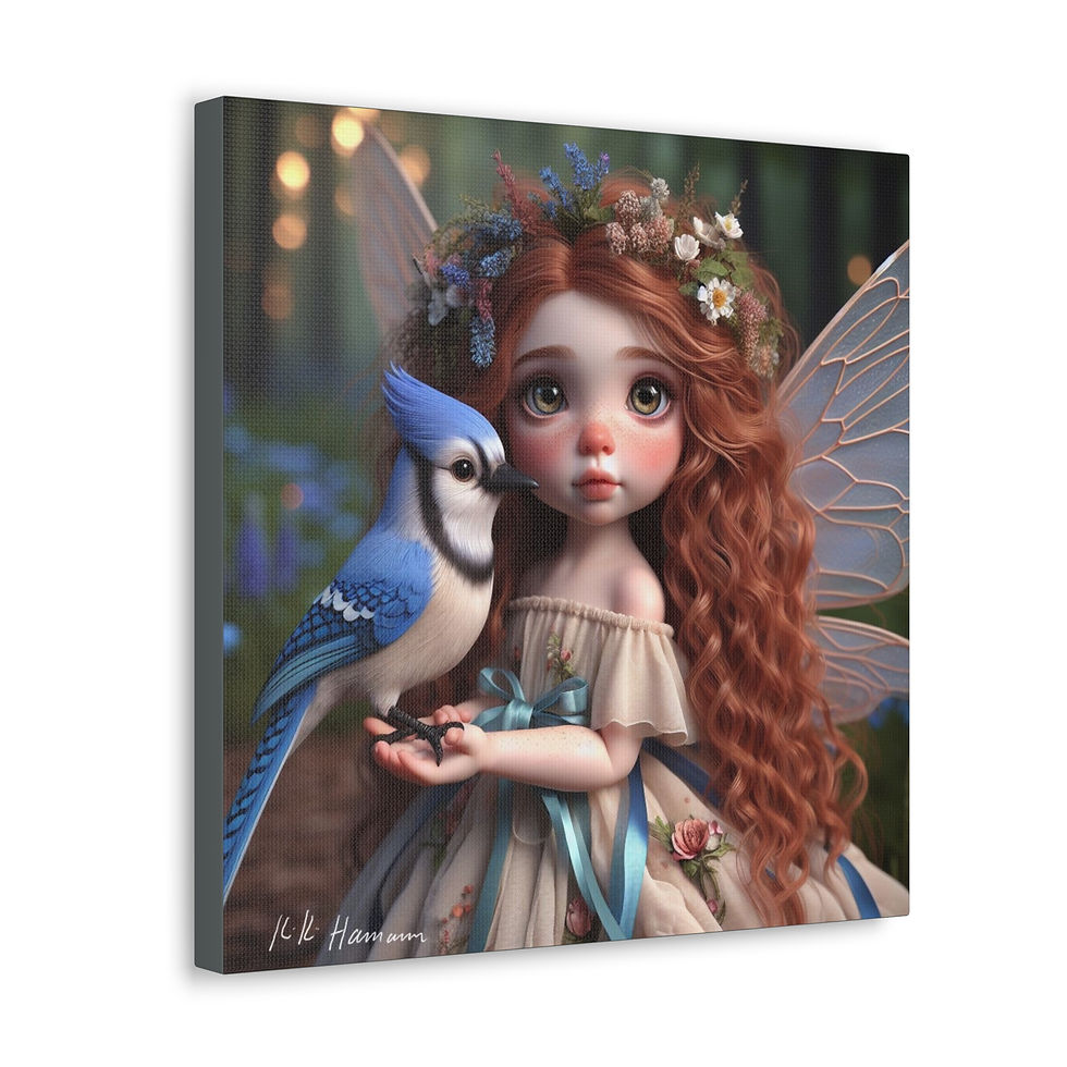 Thumbnail: Blue Jay 5 - Canvas Print - Gallery Style -  Birdie Fairies