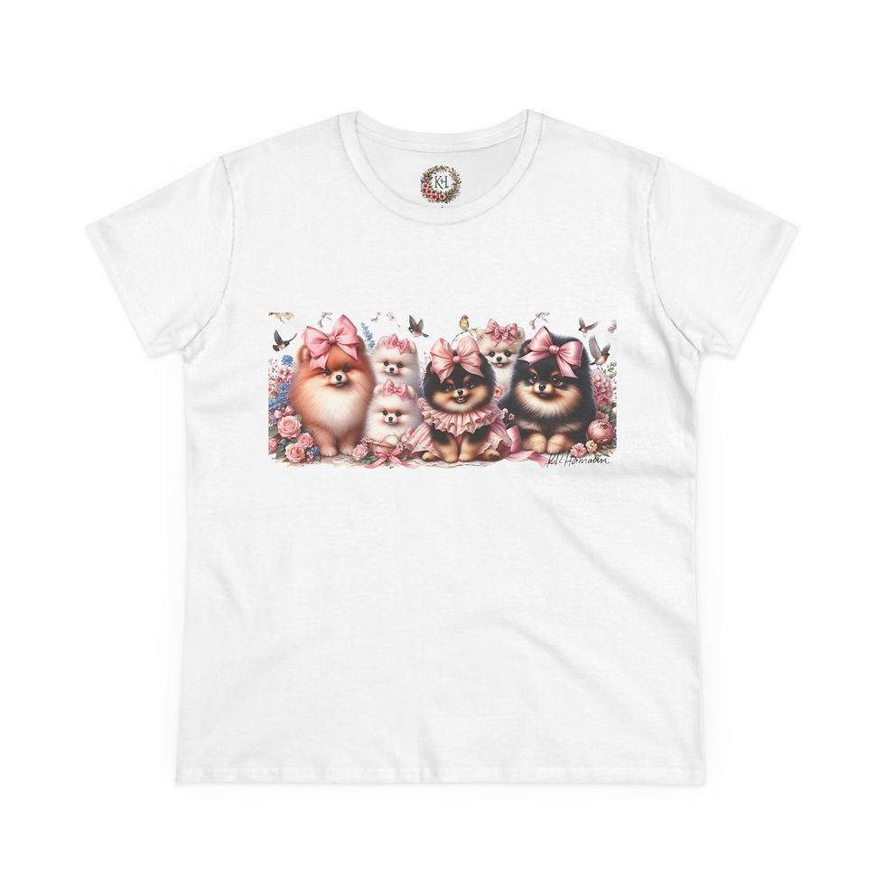 Pomeranians "SpringTime" - Women's Midweight Cotton Tee