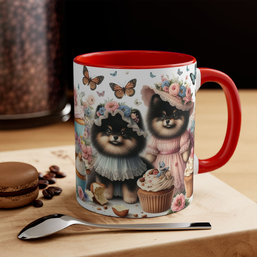 Thumbnail: Pomeranians (Black and Tan) "Cupcakes"  -  Art Mug - 11 Oz