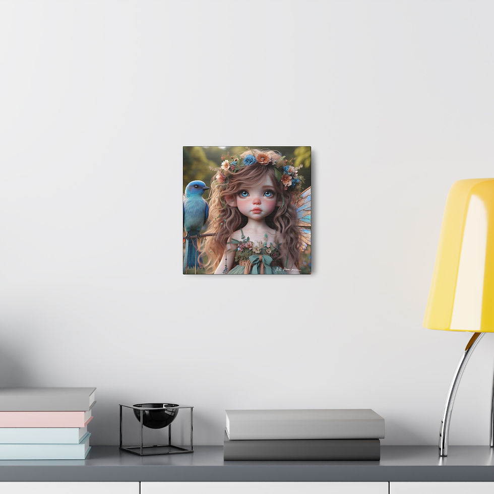 Thumbnail: Indigo Bunting  Canvas Print - Gallery Style -  Birdie Fairies