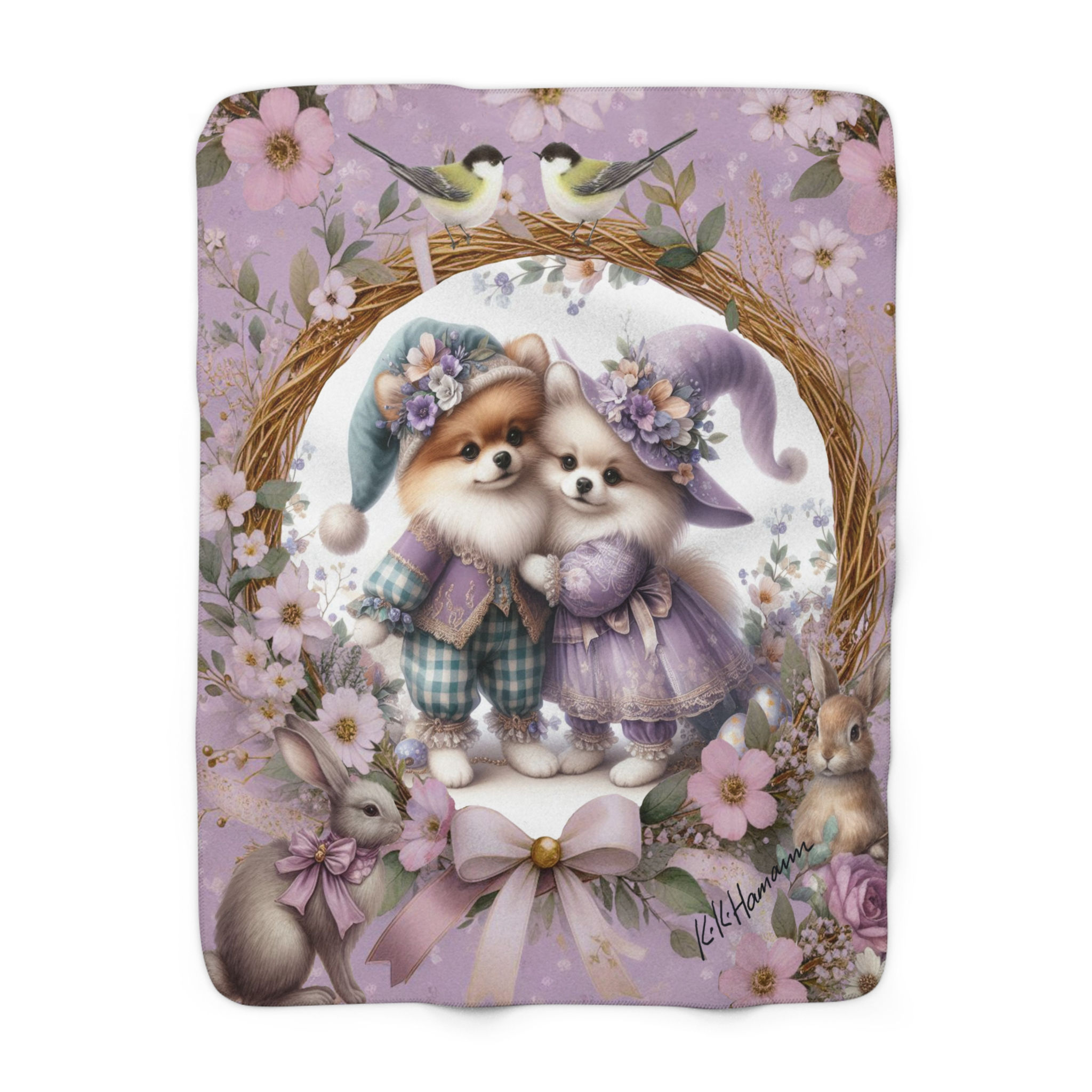 Pomeranian  - Spring Elves  -Sherpa Blanket 