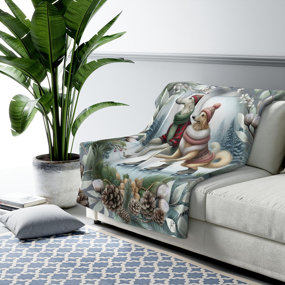 Thumbnail: Borzois- "Ice Skaters on a Date"  -Sherpa Fleece Blanket - Super Soft