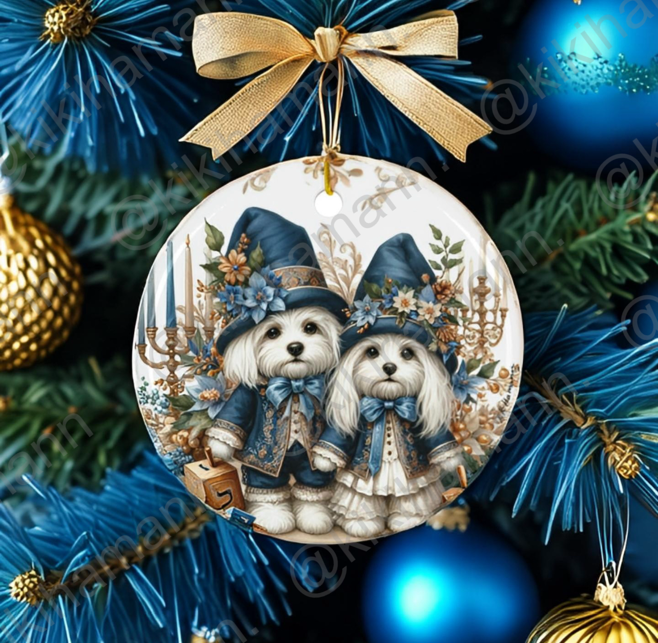 Maltese Hanukkah 2 "Elves", ceramic circle ornament