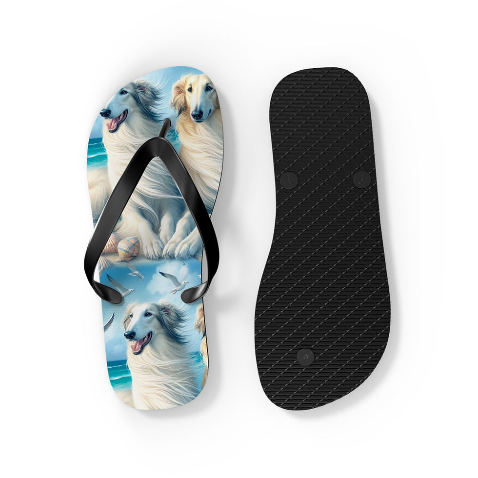 Thumbnail: Borzoi  Flip Flops "Gone to the Beach"
