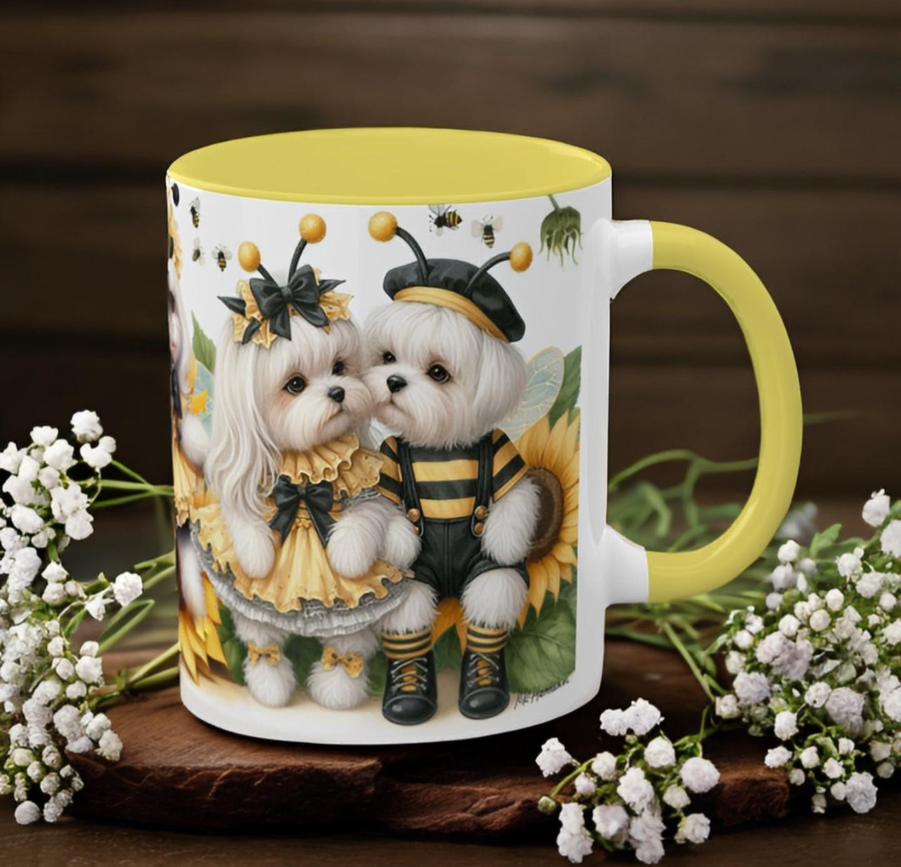 Maltese  "Bee Happy"  Colorful Mugs, 11oz