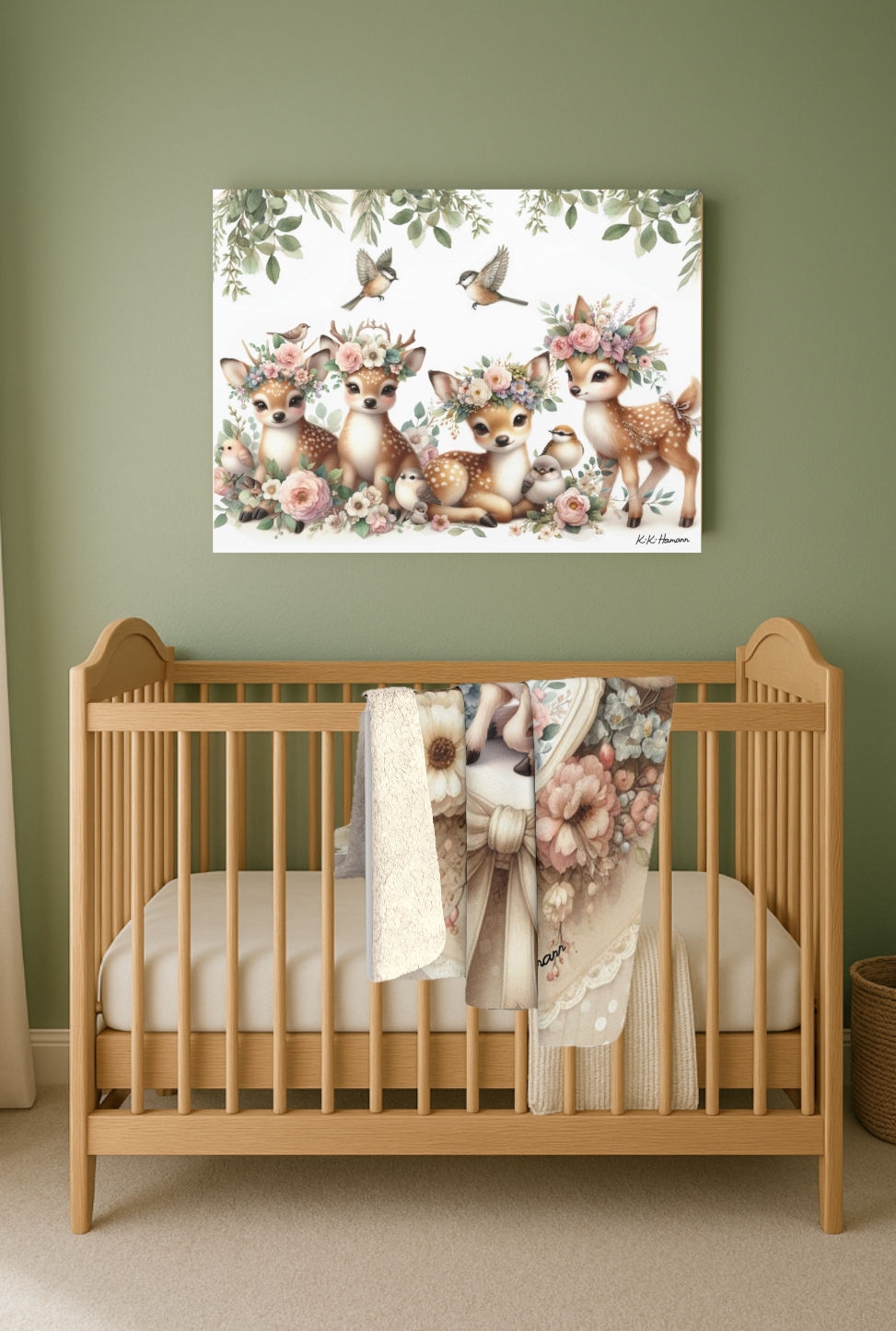 Thumbnail: Kiki Baby Floral Fawn Festival Nursery Canvas