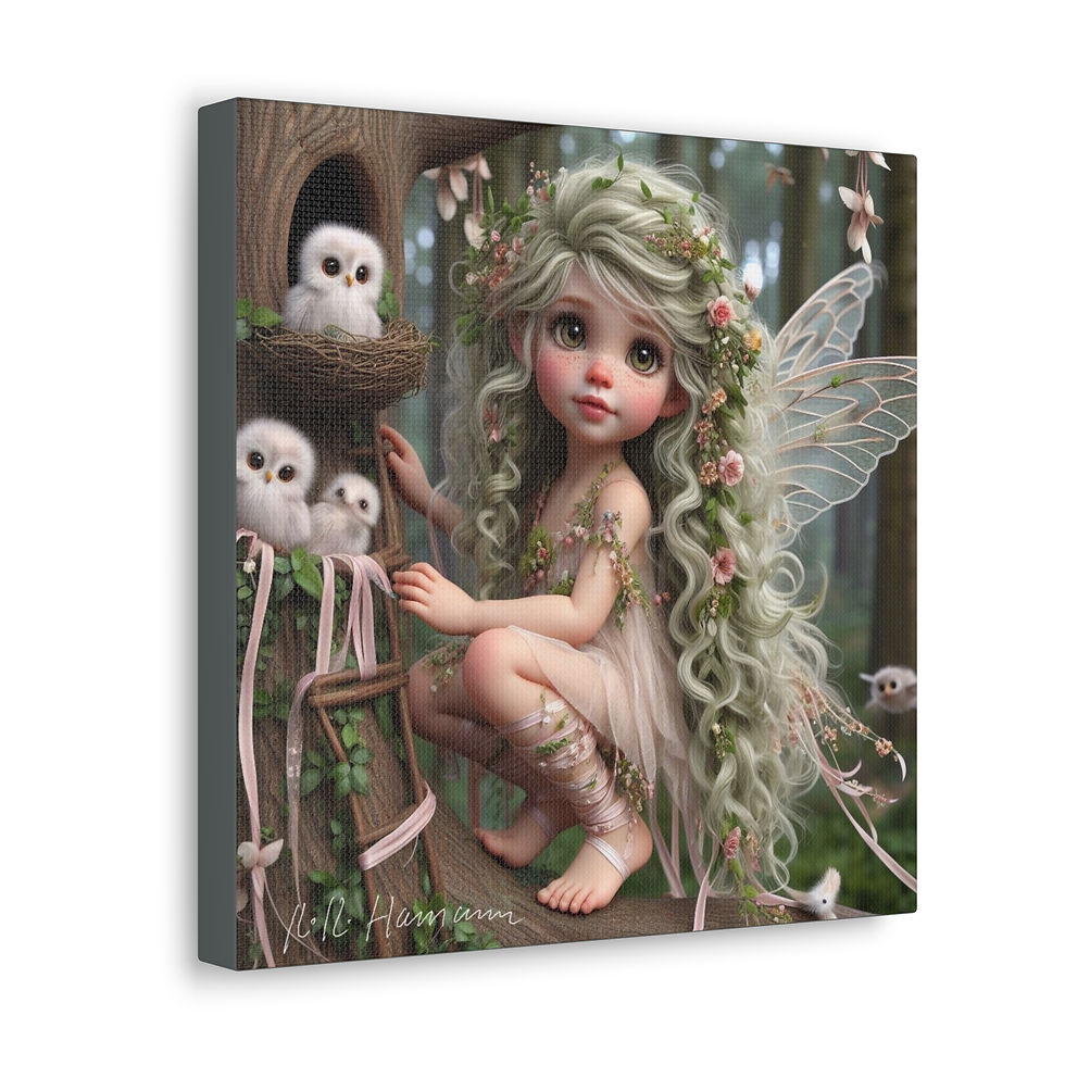 Thumbnail: Owlet 2  - Canvas Print - Gallery Style -  Birdie Fairies